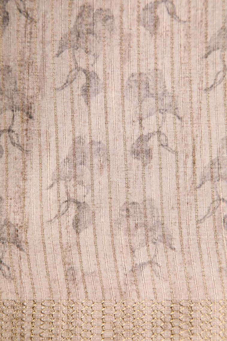 Ocean Blue Semi Tussar Silk with Gold Zari Floral Patterns view 3