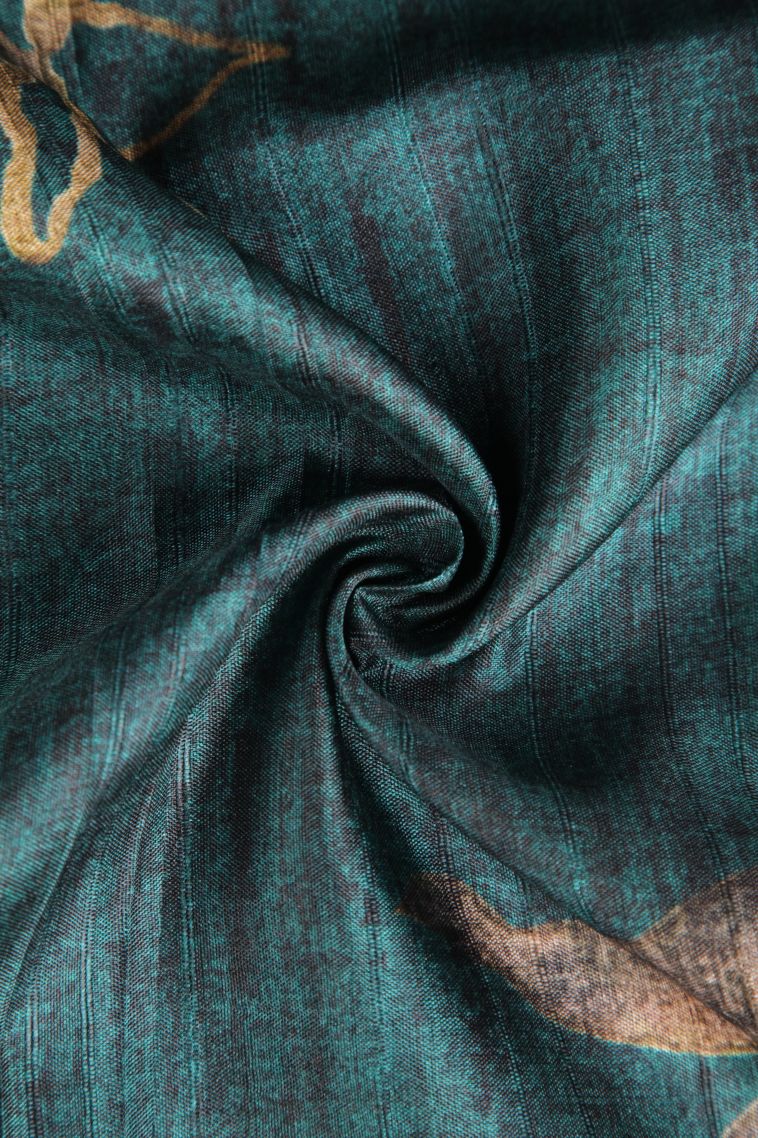 Ocean Blue Semi Tussar Silk with Gold Zari Floral Patterns view 4