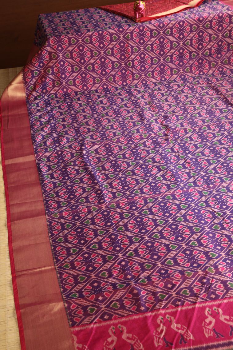 Viola Purple Semi Tussar Silk with Gold Zari Pochamballi Pattern view 2