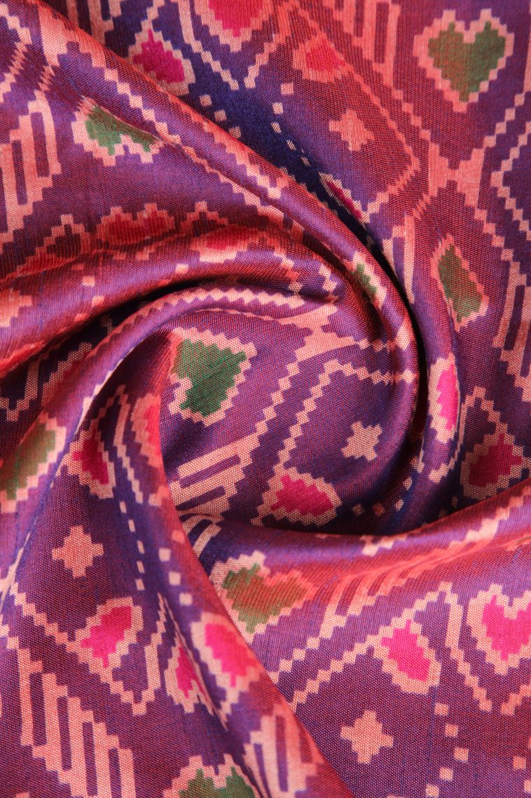 Viola Purple Semi Tussar Silk with Gold Zari Pochamballi Pattern view 4