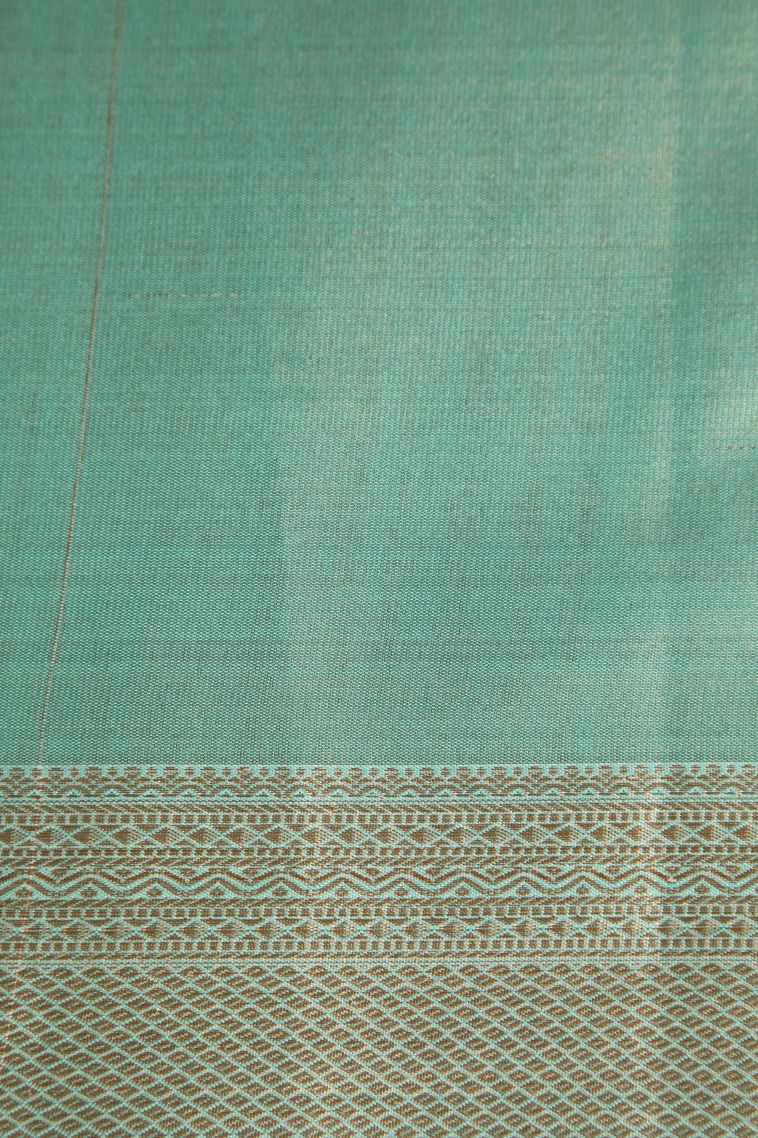 Mint Green Tissue Silk Sarees with Gold Zari Floral Patterns view 3