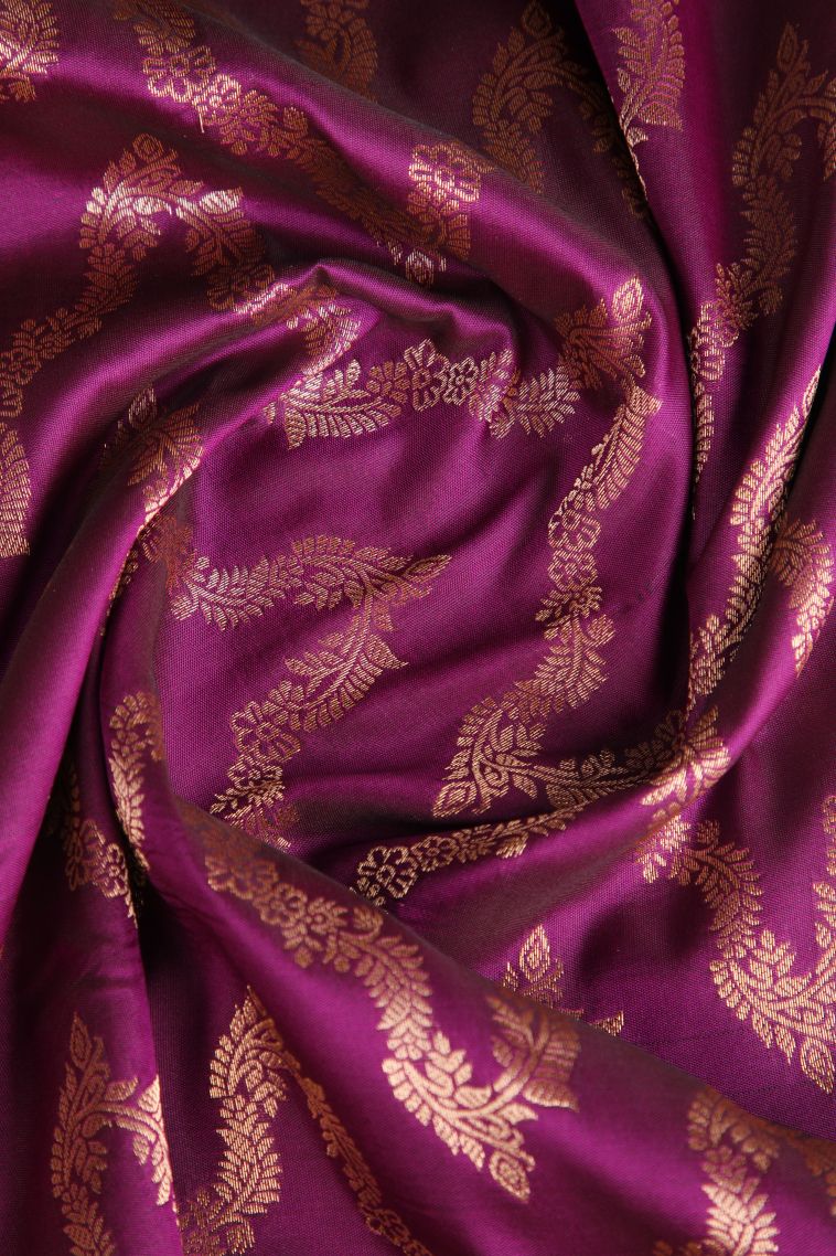 Bosenberry Purple Apoorva Silk Sarees with Gold Zari Kodi Pattern view 4