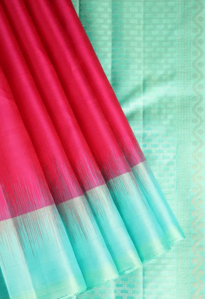 Candy Red Soft Silk Saree with Gold Zari Floral Patterns