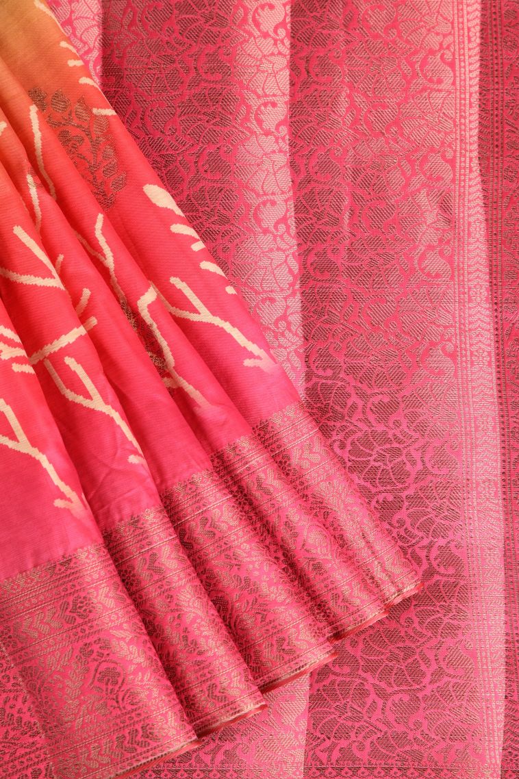 Gold Semi Raw Silk Printed with Antic Zari Thilagam Puttas view 1