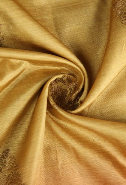 Gold Semi Raw Silk Printed with Antic Zari Thilagam Puttas