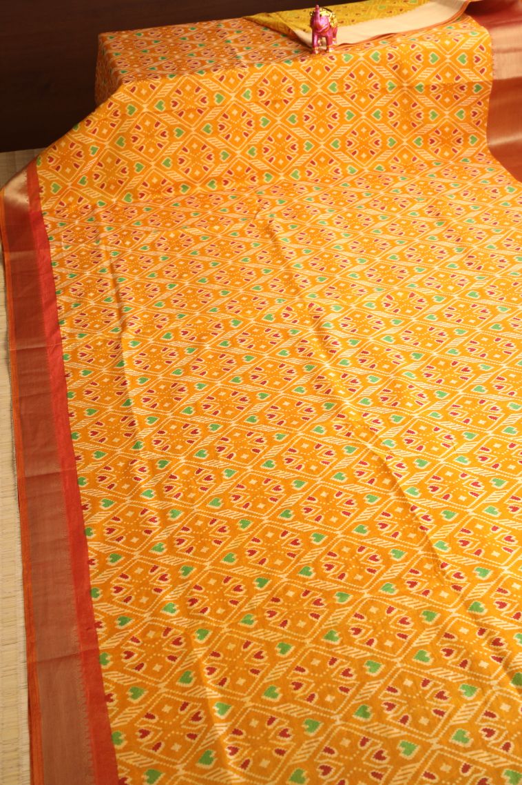 Gold Semi Tussar Silk with Gold Zari Pochamballi Pattern view 2