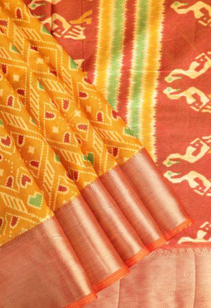 Gold Semi Tussar Silk with Gold Zari Pochamballi Pattern