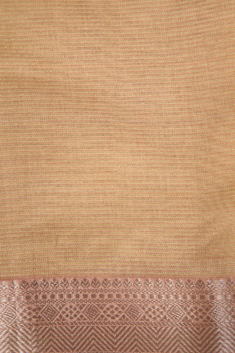 Sepia Yellow Tussar Saree with Silver Zari Plain view 3