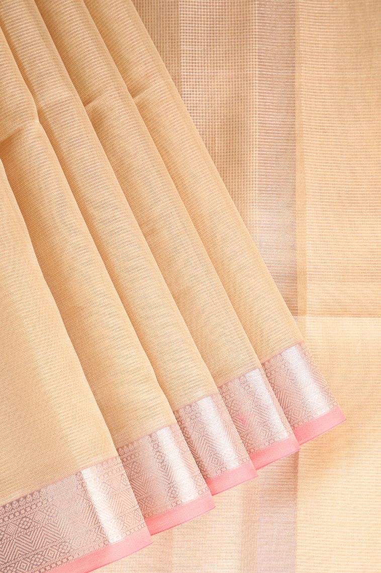 Sepia Yellow Tussar Saree with Silver Zari Plain view 1