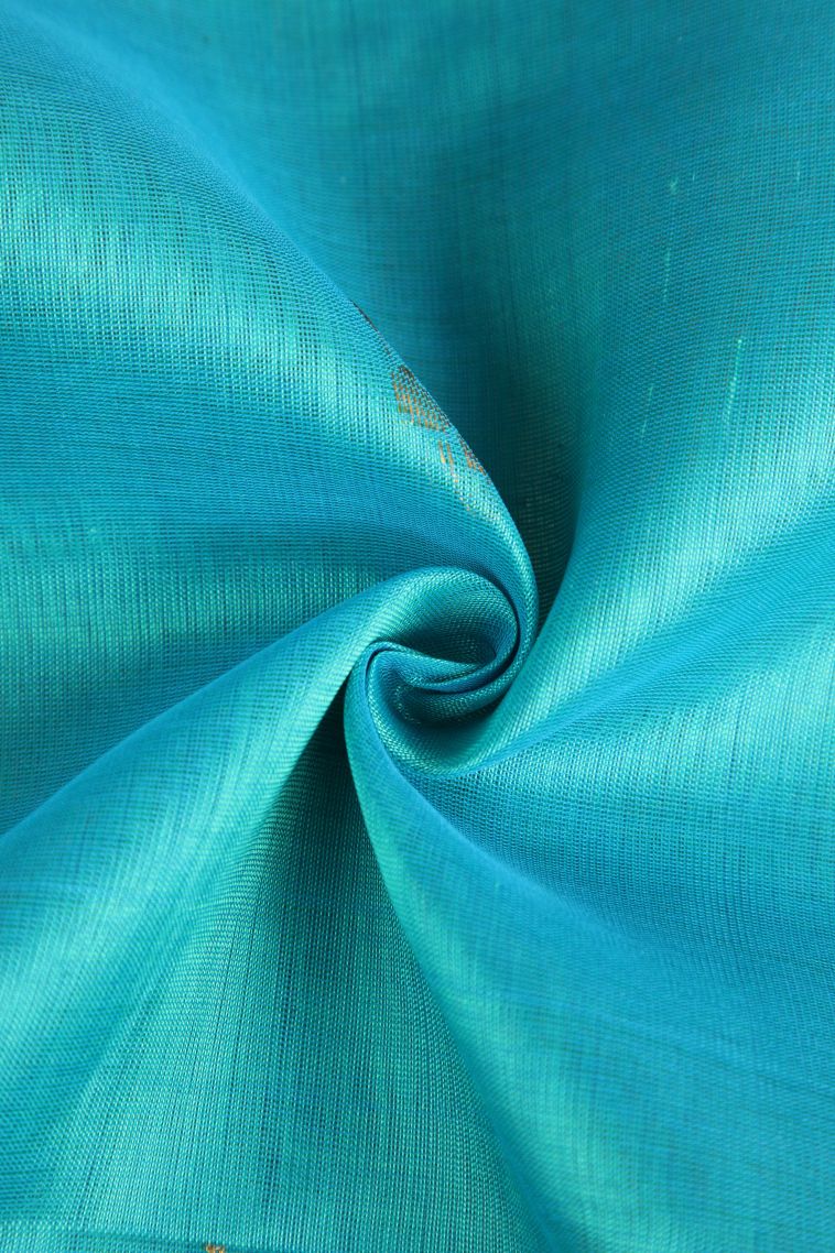 Arctic Blue Silk Cotton with Gold Zari Buttis (small Dots Or Motifs) view 4