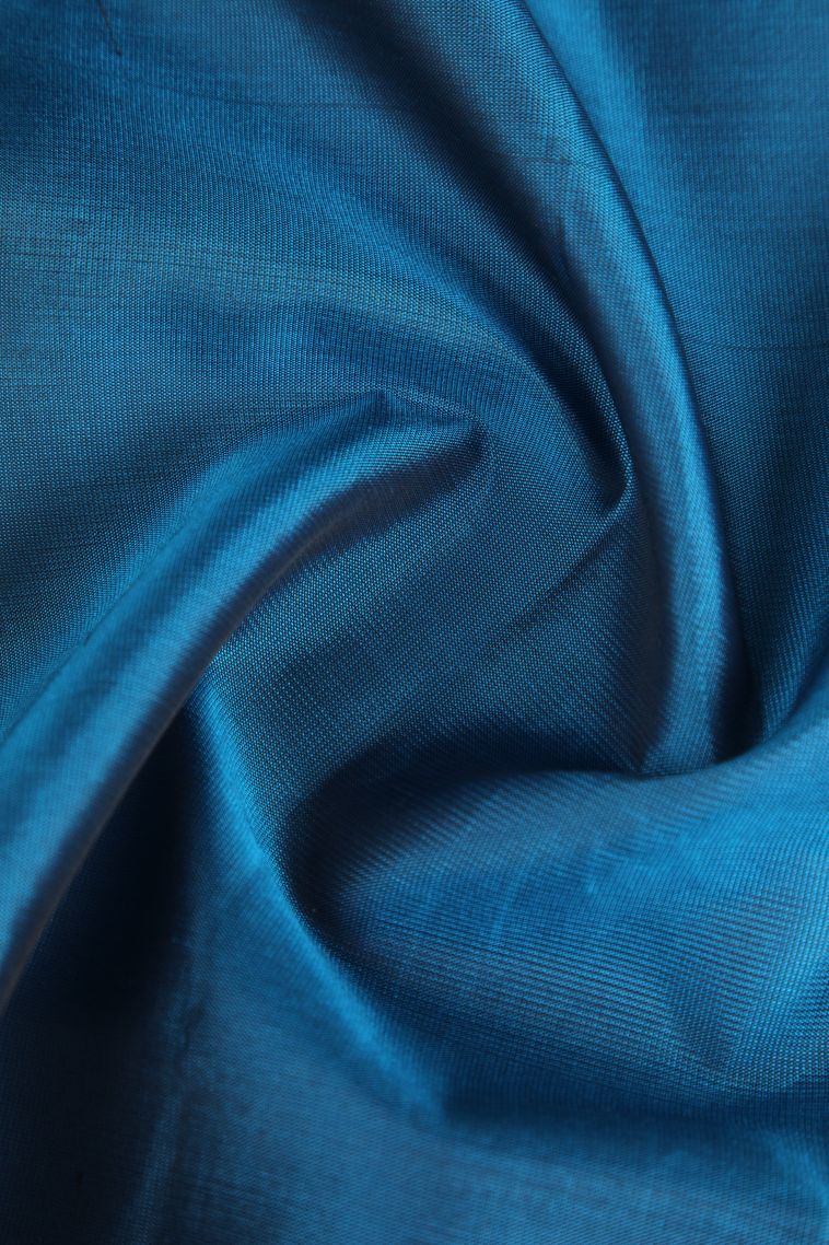 Cerulean Blue Soft Silk Saree with Copper Zari Floral Puttas view 4