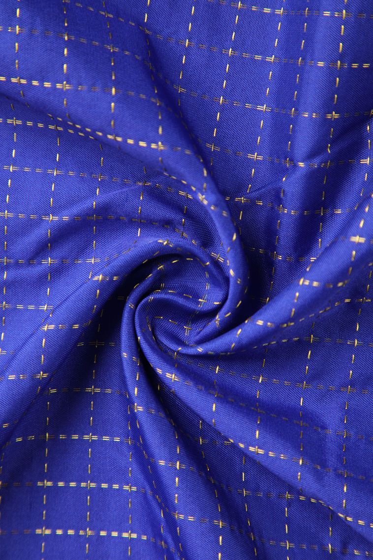 Cobalt Blue Soft Silk Saree with Gold Zari Checks view 4
