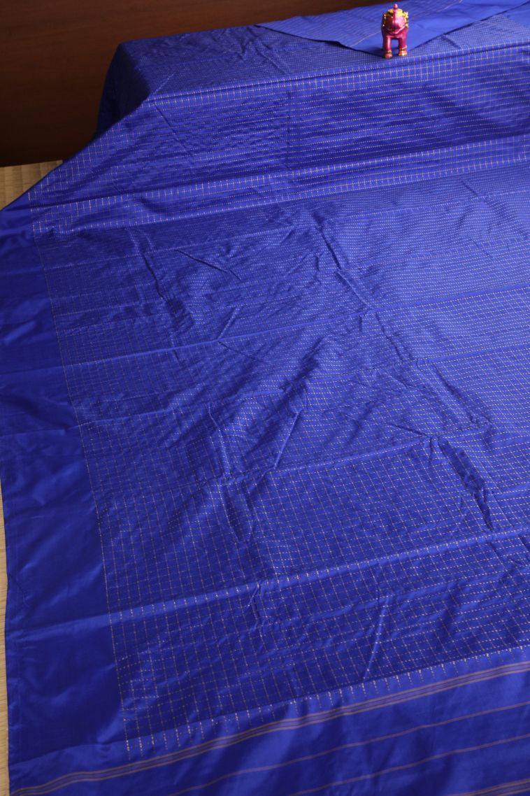 Cobalt Blue Soft Silk Saree with Gold Zari Checks view 2