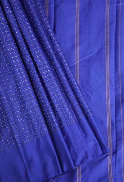 Cobalt Blue Soft Silk Saree with Gold Zari Checks