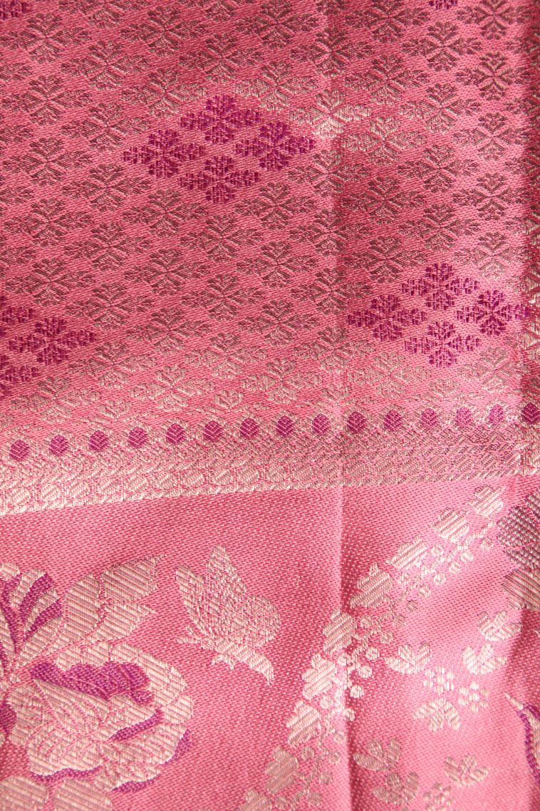 Grape Purple Kanchipuram Silk Sarees with Gold Zari Leaf Pattern view 3