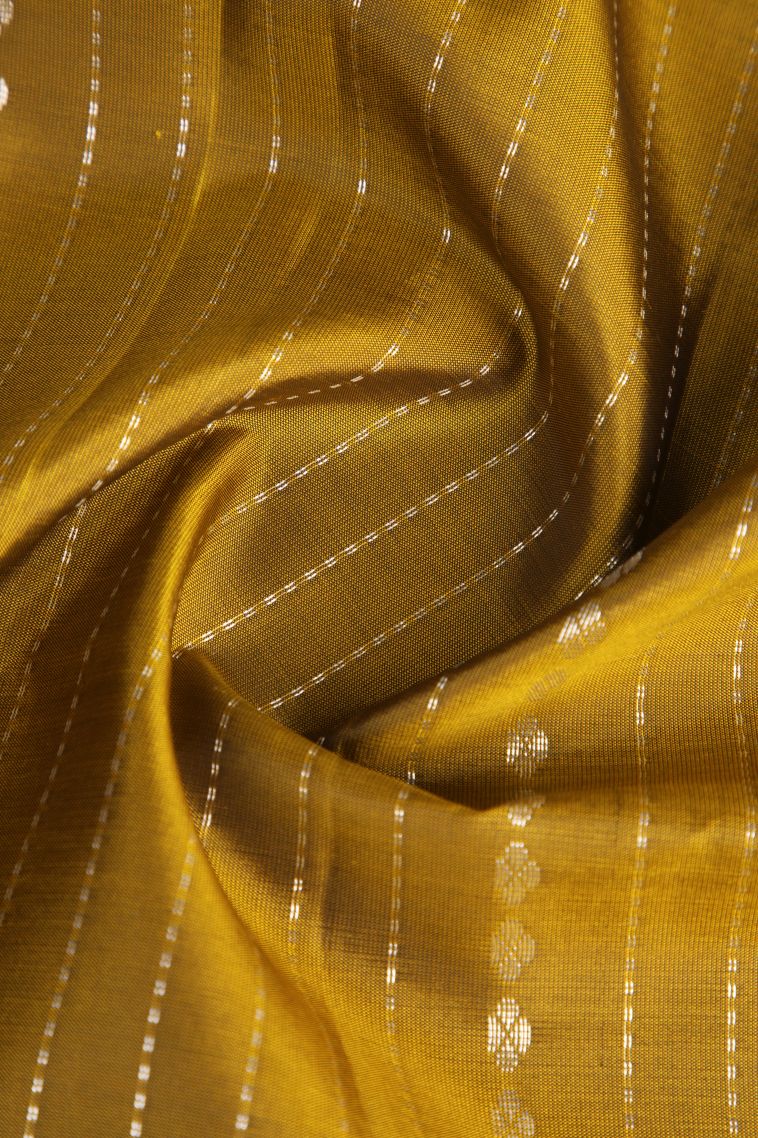 Gold Soft Silk Saree with Silver Zari Buttis (small Dots Or Motifs) view 4