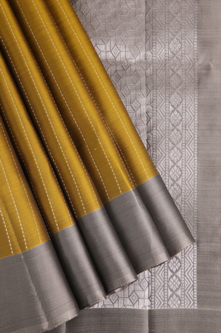 Gold Soft Silk Saree with Silver Zari Buttis (small Dots Or Motifs) view 1