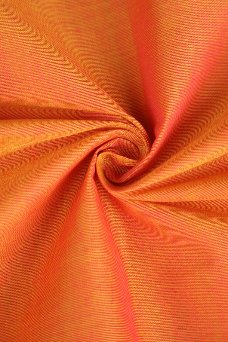 Carrot Orange Chettinad Cotton Sarees with Gold Zari Floral Puttas view 4