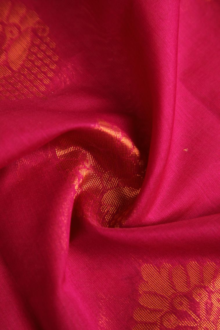 Magenta  Pink Silk Cotton with Gold Zari Floral Puttas view 4