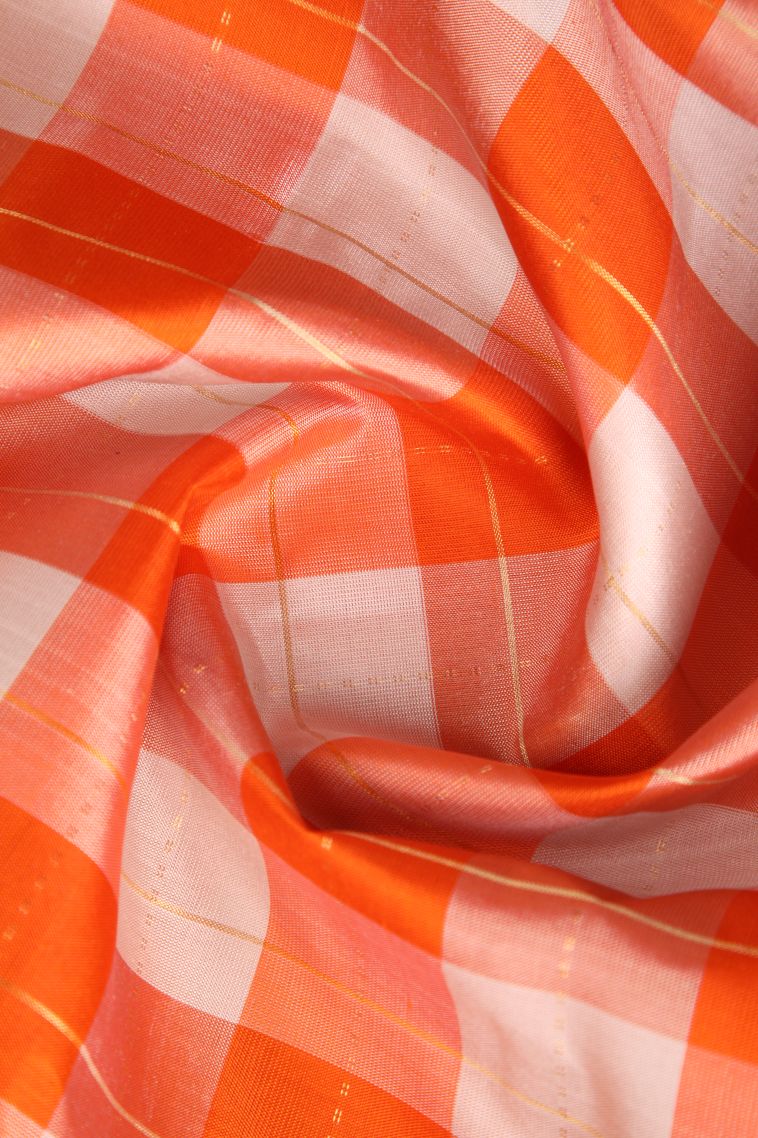 Tiger Orange Soft Silk Saree with Gold Zari Checks view 4