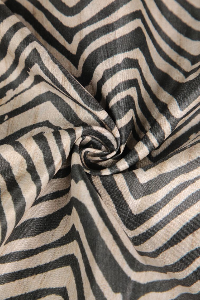 Charleston Black Semi Tussar Silk with Gold Zari Zig Zag Pattern view 4