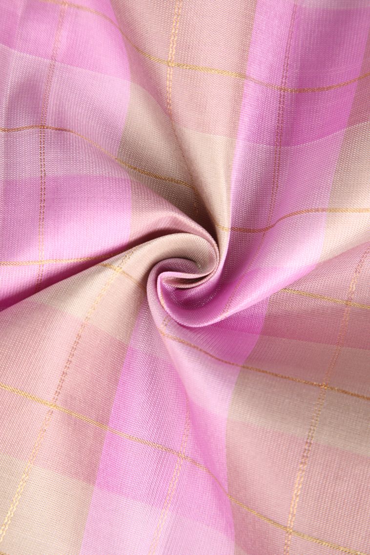 Blush Pink Soft Silk Saree with Gold And Silver Zari Checks view 4