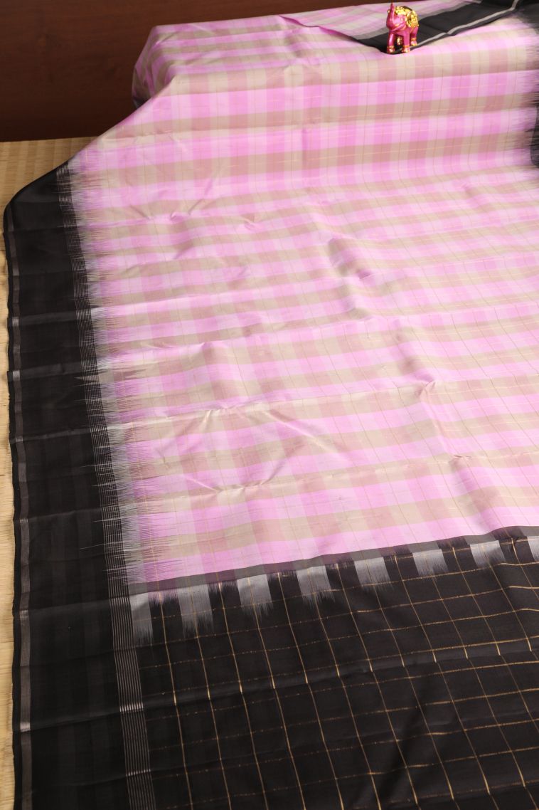 Blush Pink Soft Silk Saree with Gold And Silver Zari Checks view 2