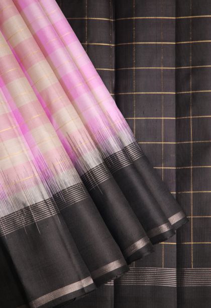 Blush Pink Soft Silk Saree with Gold And Silver Zari Checks