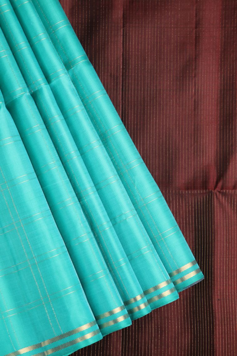 Arctic Blue Soft Silk Saree with Gold Zari Checks view 1