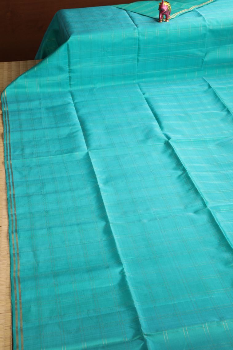 Arctic Blue Soft Silk Saree with Gold Zari Checks view 2