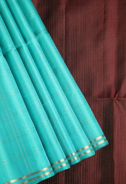 Arctic Blue Soft Silk Saree with Gold Zari Checks
