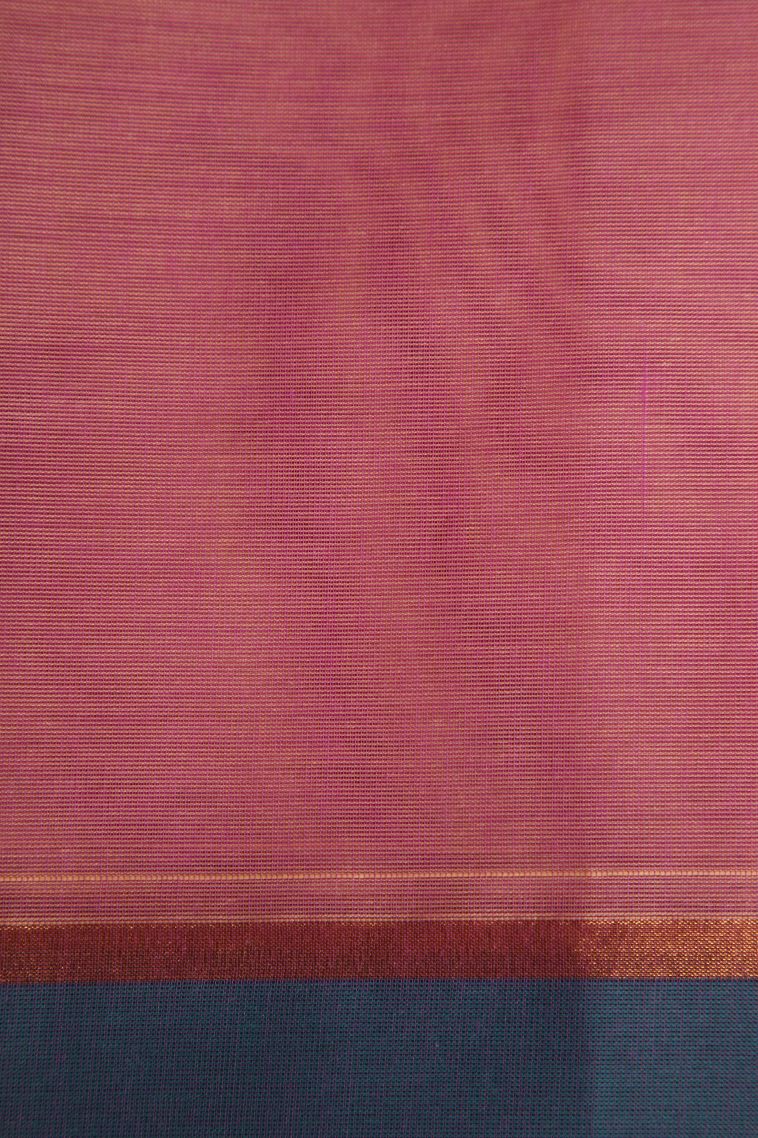 Rose Pink Chettinad Cotton Sarees with Gold Zari Floral Puttas view 3