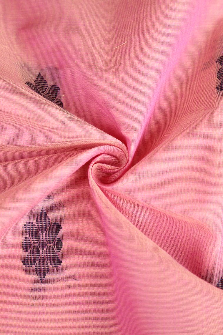 Rose Pink Chettinad Cotton Sarees with Gold Zari Floral Puttas view 4