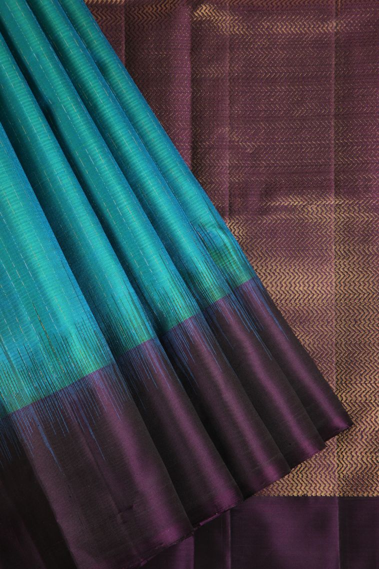 Cerulean Blue Soft Silk Saree with Gold Zari Plain