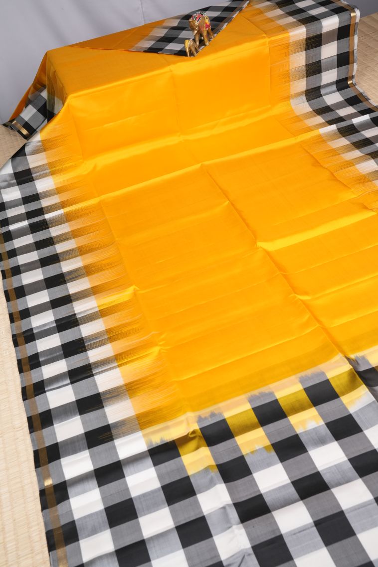 Lemon Yellow Soft Silk Saree with Gold Zari Checks view 2