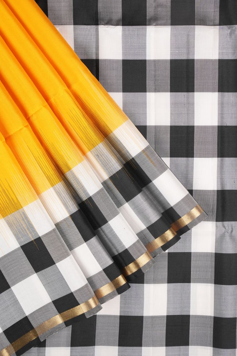 Lemon Yellow Soft Silk Saree with Gold Zari Checks view 1