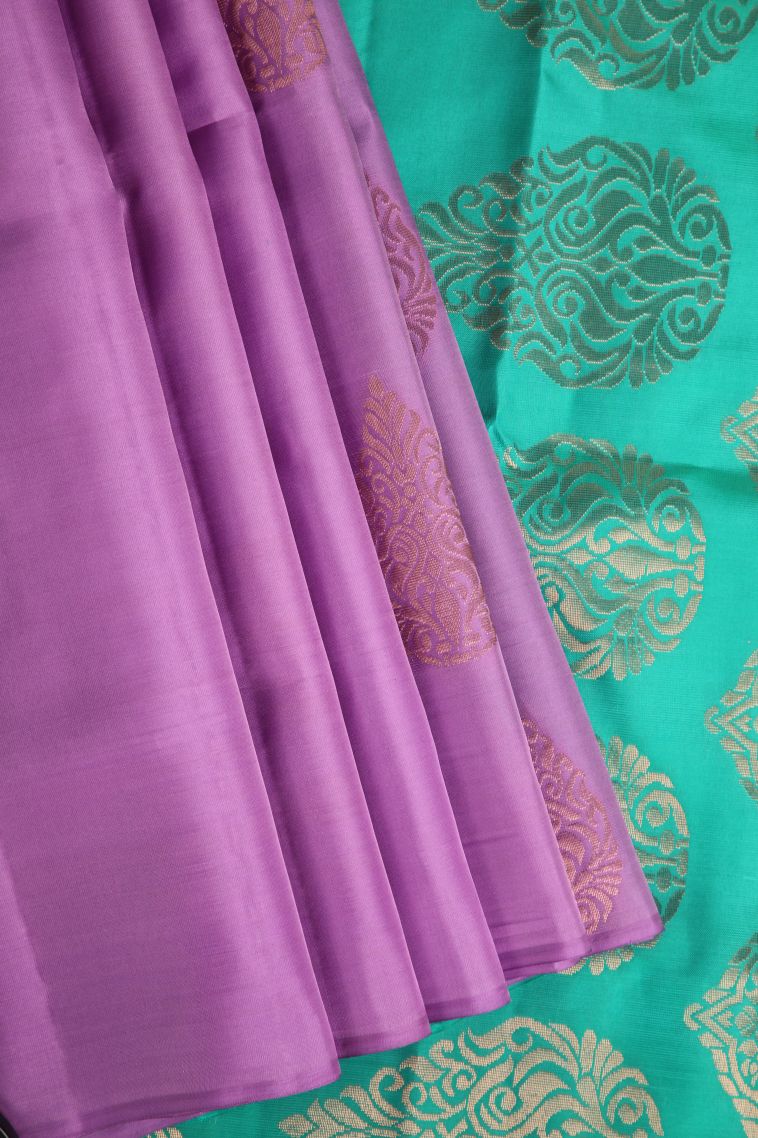 Bubble Purple Soft Silk Saree with Copper Zari Thilagam Puttas view 1
