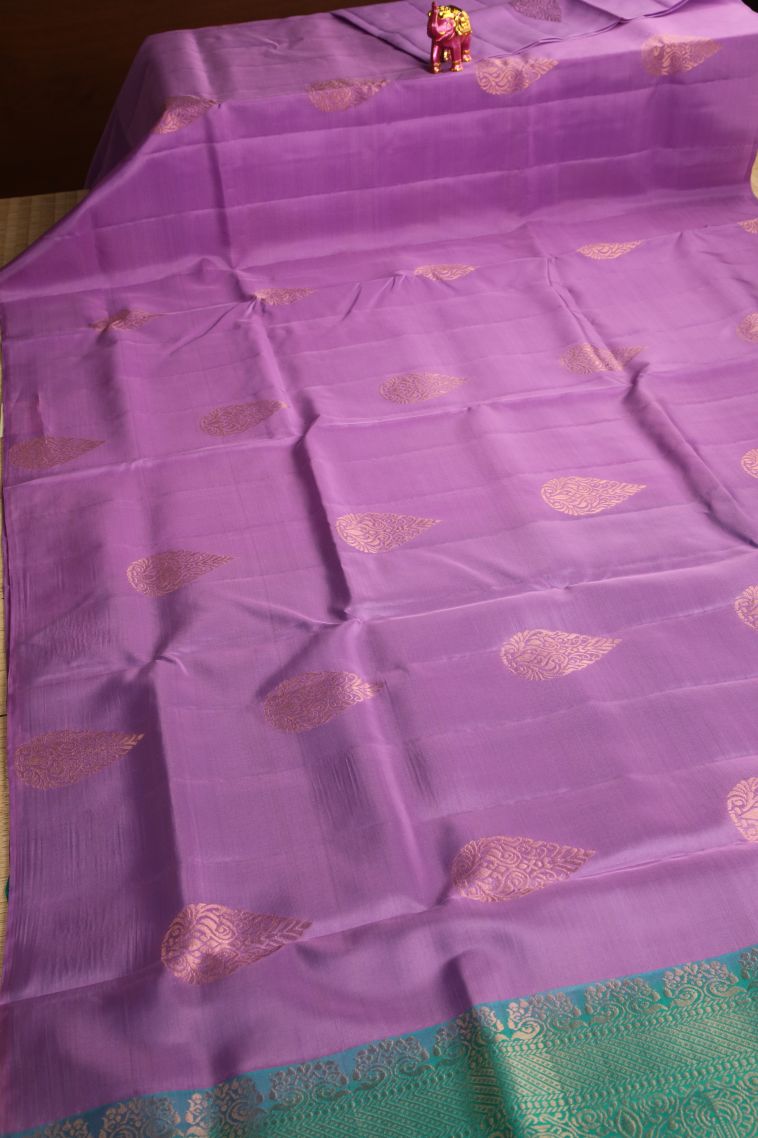 Bubble Purple Soft Silk Saree with Copper Zari Thilagam Puttas view 2