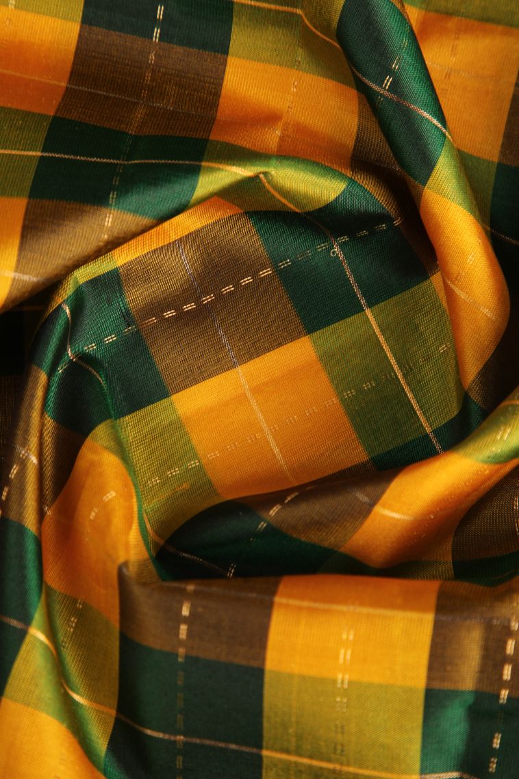 Pine Green Soft Silk Saree with Gold Zari Checks view 4