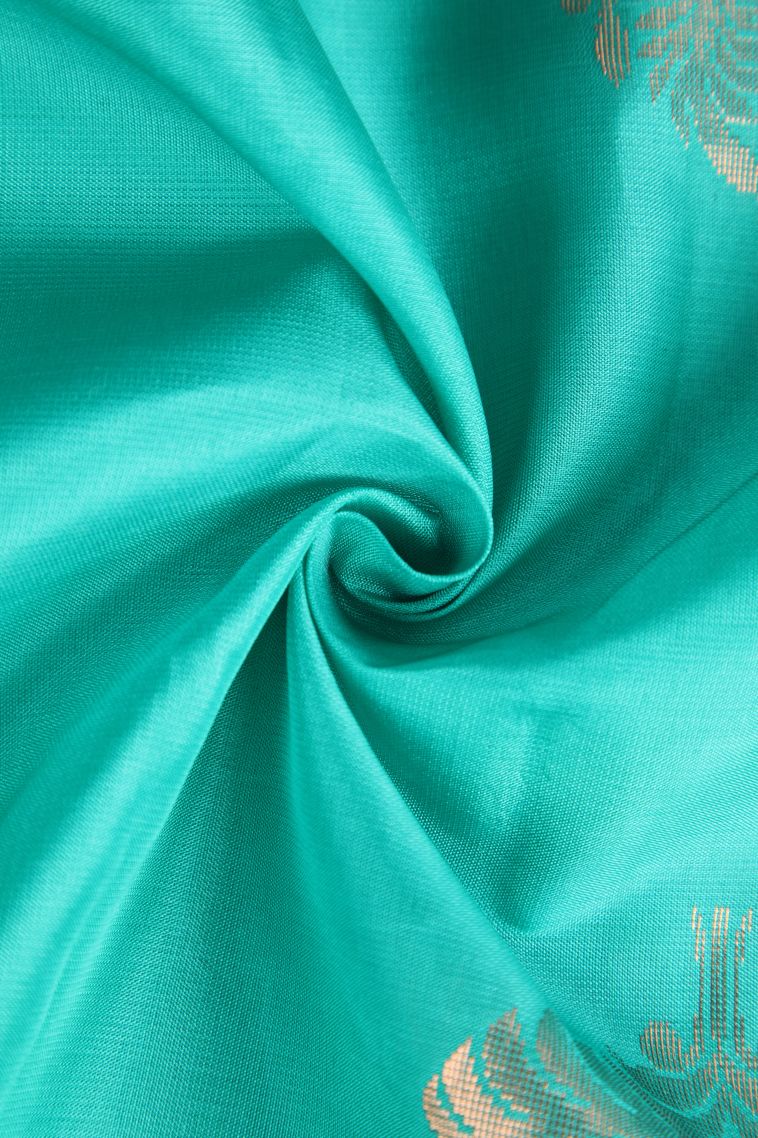 Sky Blue Soft Silk Saree with Copper Zari Floral Puttas view 4