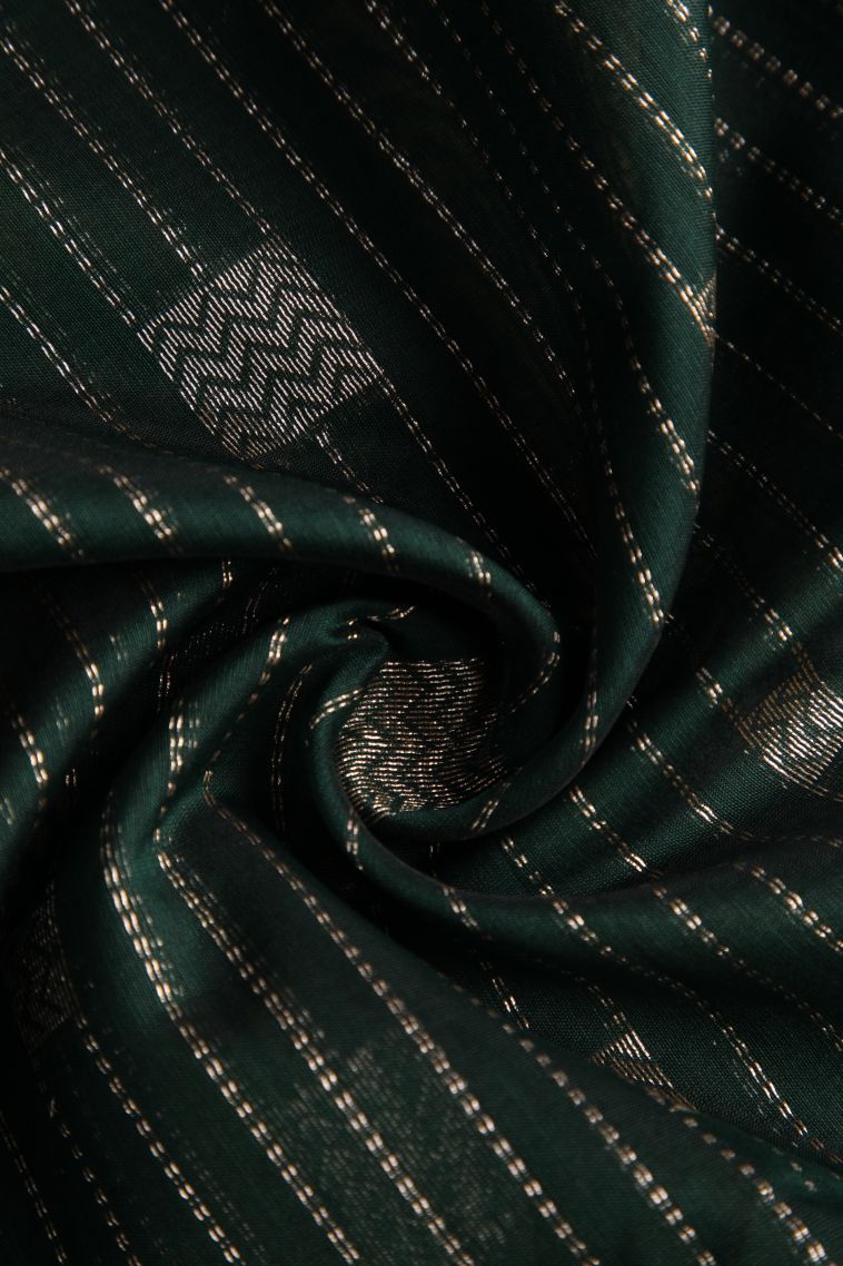 Bottle Green Silk Cotton Sarees with Silver Zari Geometric Shapes view 4