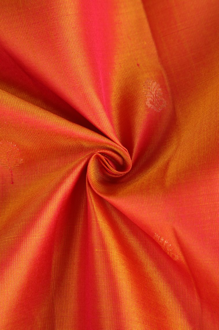 Fire Orange Soft Silk Saree with Gold Zari Floral Puttas view 4