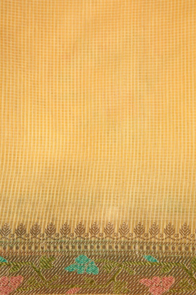 Biscotti Yellow Manipuri Cotton Sarees with Gold Zari Embroidary view 3