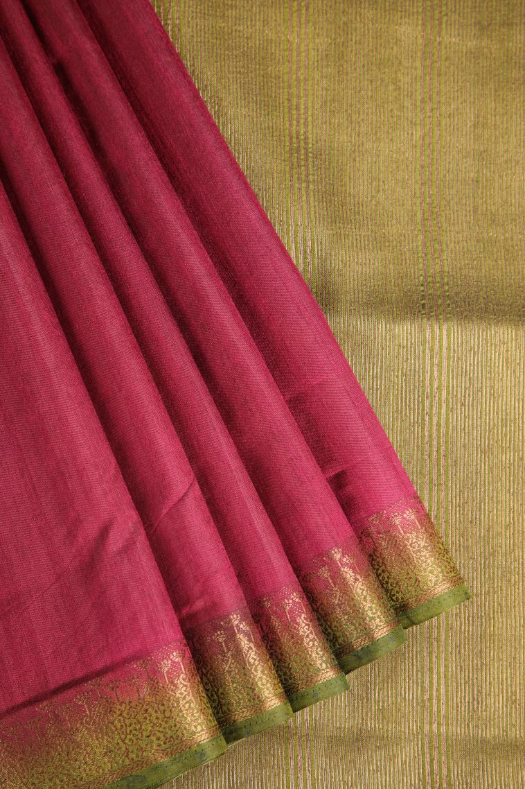 Ruby Red Semi Tussar Silk with Gold Zari Plain view 1