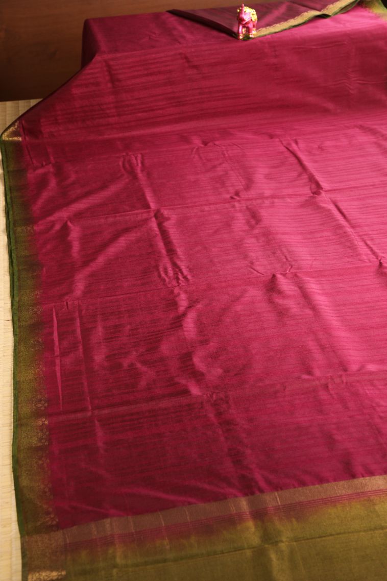 Ruby Red Semi Tussar Silk with Gold Zari Plain view 2