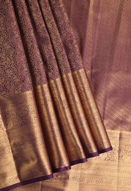 Grape Purple Apoorva Silk Sarees with Gold Zari Floral Patterns
