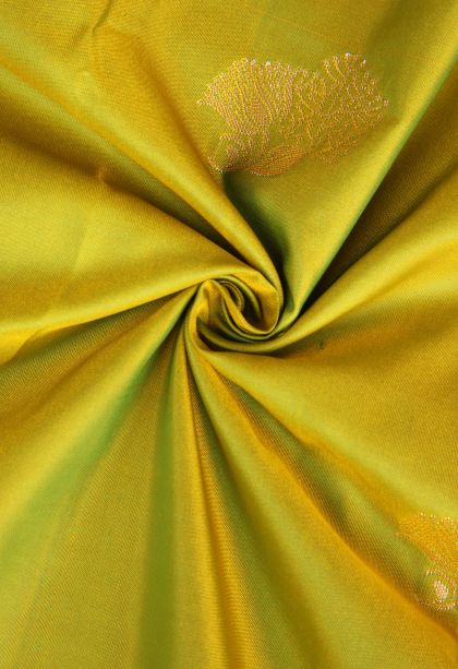 Chartreuse Green Apoorva Silk Sarees with Gold Zari Floral Puttas