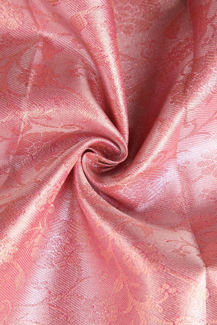 Crepe Pink Visiri Madippu Silk Sarees with Copper Zari Floral Patterns view 4