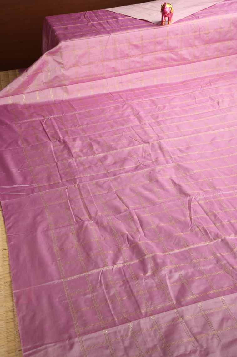 Crepe Pink Soft Silk Saree with Gold Zari Checks view 2