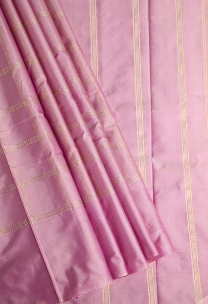 Crepe Pink Soft Silk Saree with Gold Zari Checks